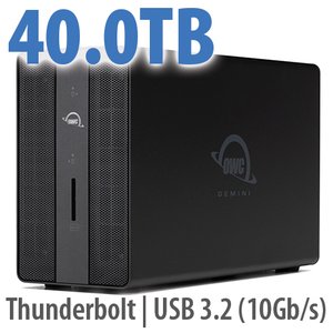 40.0TB OWC Gemini Two-Drive HDD RAID Thunderbolt (40Gb/s) External Storage + 7-Port Docking Solution